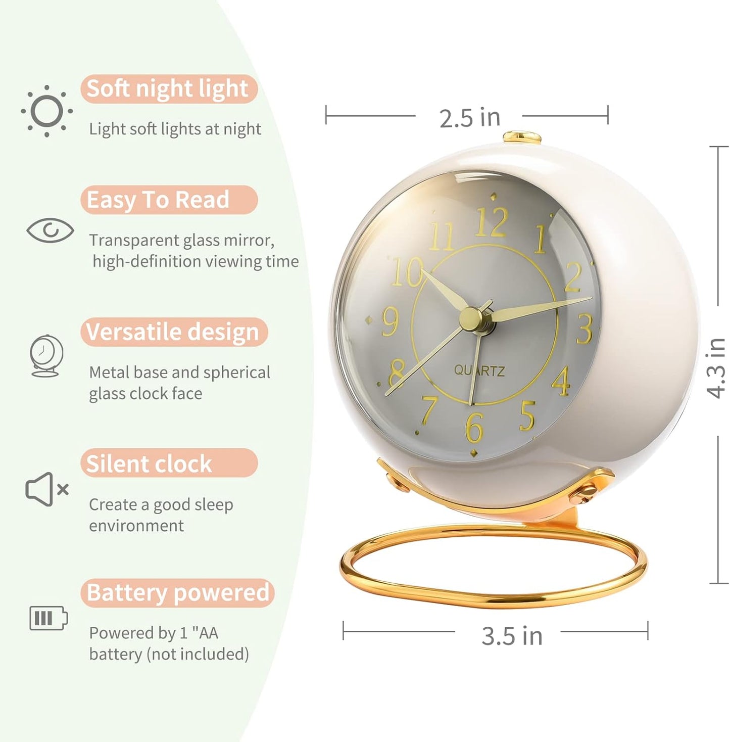 Retro Backlight Cute Simple Design Small Desk Clock