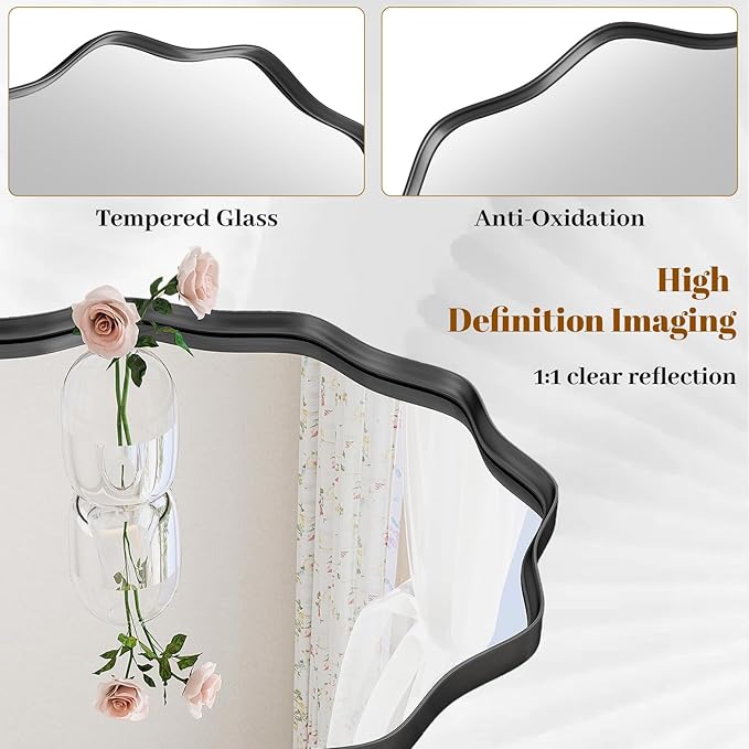 Round Wavy Mirror, 30 Inch Metal Frame Circle Mirror
