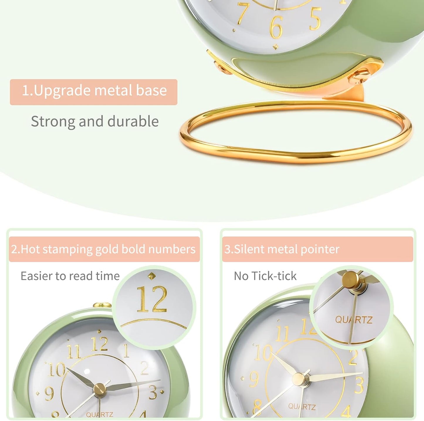 Retro Backlight Cute Simple Design Small Desk Clock