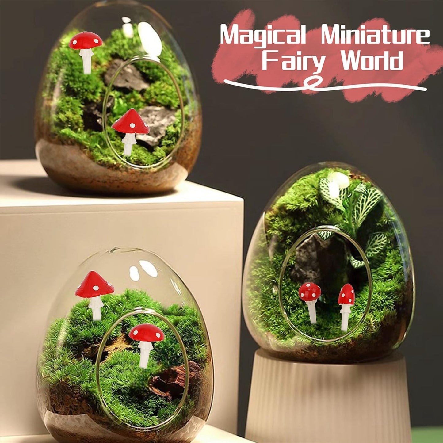 Set of 6 Fairy Garden Miniature Mushrooms Statues