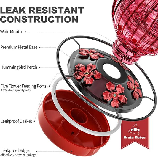 Glass Hummingbird Feeder for Outdoors Hanging