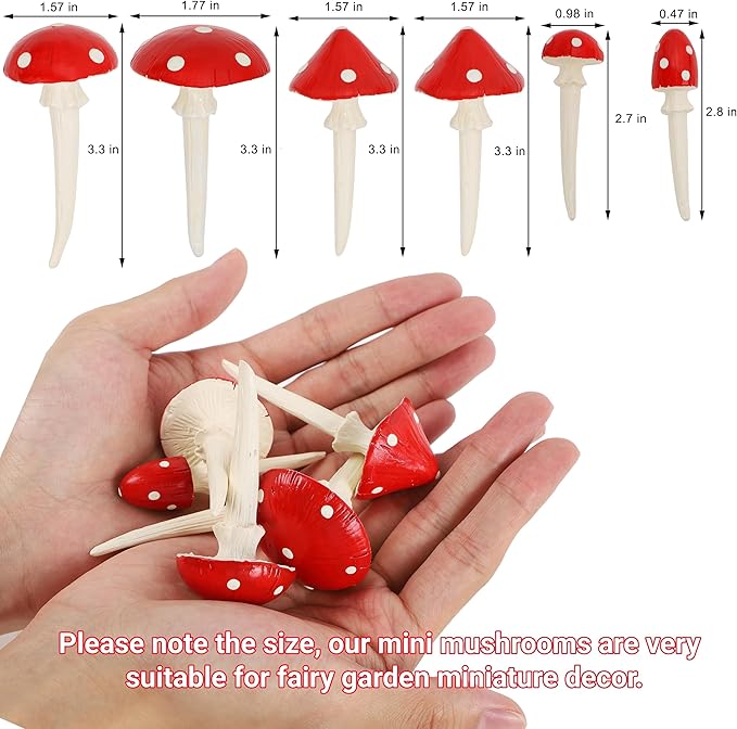 Set of 6 Fairy Garden Miniature Mushrooms Statues
