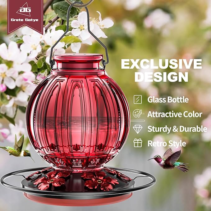 Glass Hummingbird Feeder for Outdoors Hanging