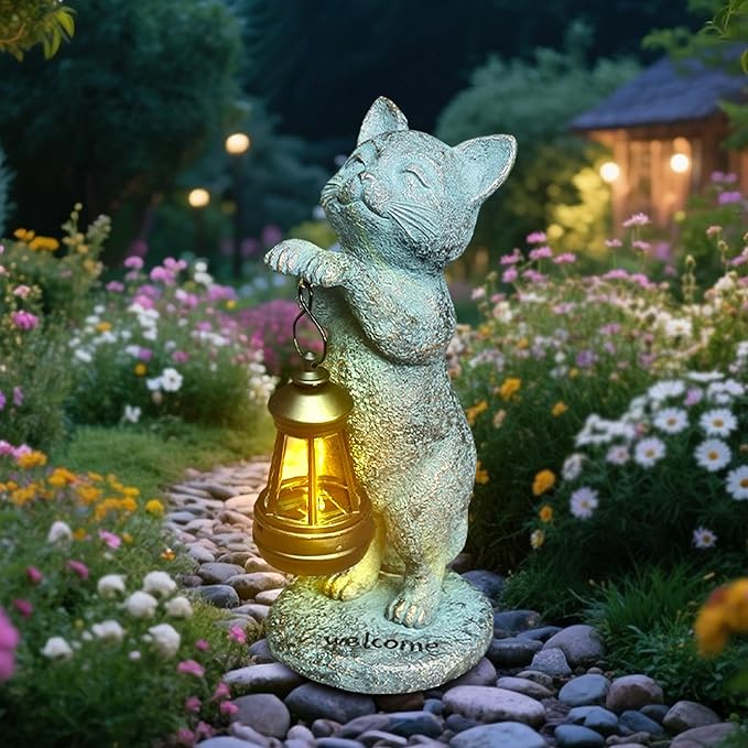 Cat Statues for Garden Solar Lantern