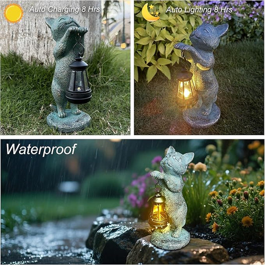 Cat Statues for Garden Solar Lantern