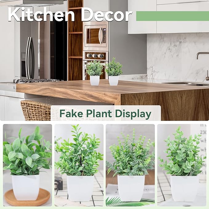 4 Pack Fake Plants Mini Artificial Greenery Potted Plants