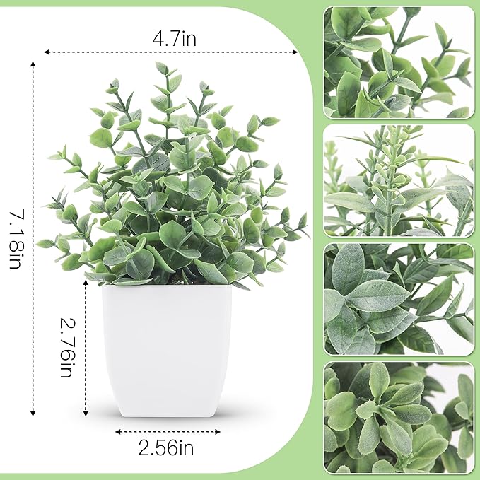 4 Pack Fake Plants Mini Artificial Greenery Potted Plants