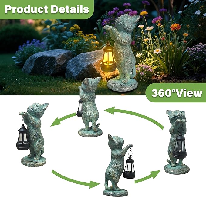 Cat Statues for Garden Solar Lantern