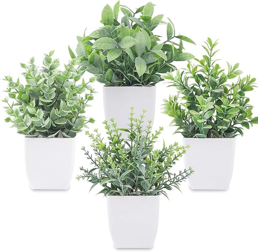 4 Pack Fake Plants Mini Artificial Greenery Potted Plants