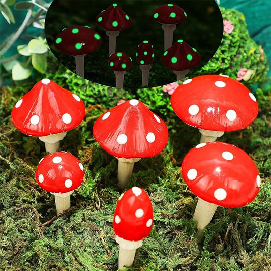 Set of 6 Fairy Garden Miniature Mushrooms Statues